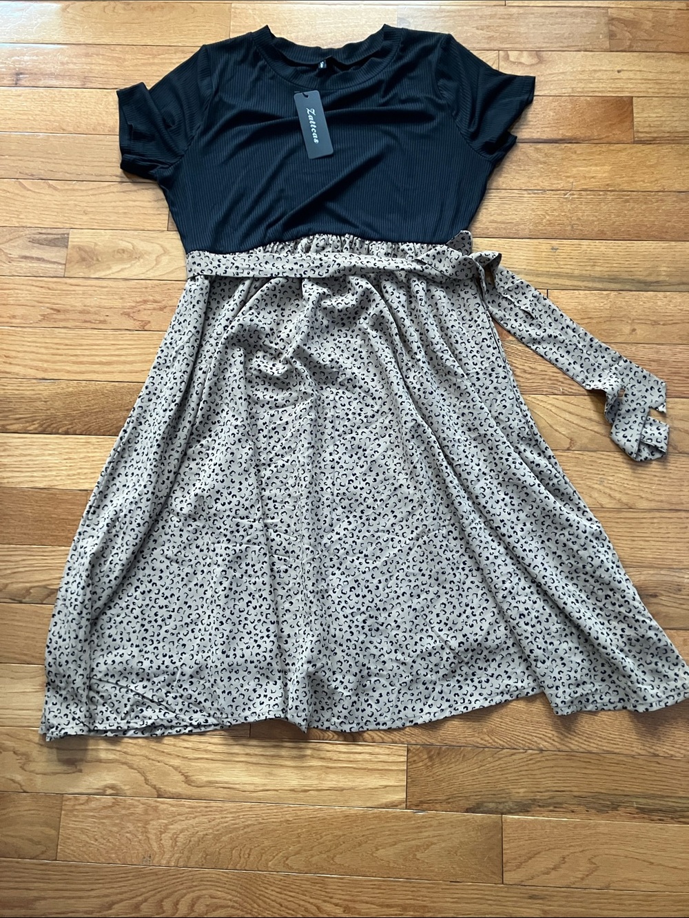 NWT Zattcas Women’s Black & Brown Business Casual Summer Short Sleeve Dress XXL